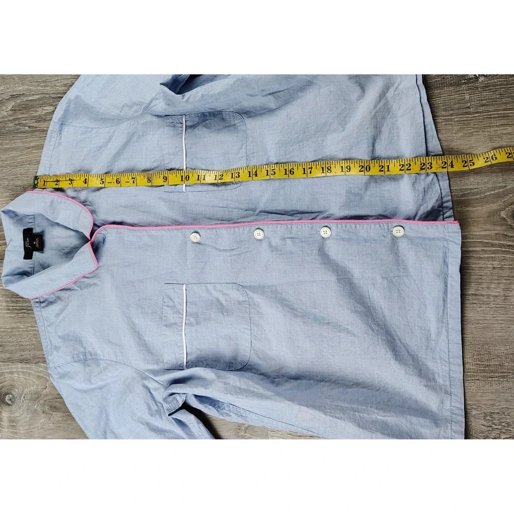 J. Crew‎ Blue Pajama-Style Medium Button-down Top Pink Trim Cotton Collar